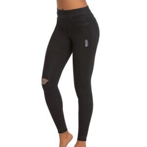 Spanx Vintage Distressed Ankle Skinny Jeans Black Pull On Denim Legging Size XS